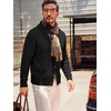 Runcati Mens Cardigan Sweater Cable Knit Shawl Collar Casual Sweaters(Black)