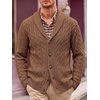 Runcati Mens Cardigan Sweater Cable Knit Shawl Collar Casual Sweaters(Brown)