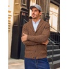 Runcati Mens Cardigan Sweater Cable Knit Shawl Collar Casual Sweaters(Brown)