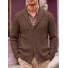 Runcati Mens Cardigan Sweater Cable Knit Shawl Collar Casual Sweaters(Coffee)