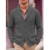 Runcati Mens Cardigan Sweater Cable Knit Shawl Collar Casual Sweaters(Dark Grey)