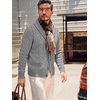 Runcati Mens Cardigan Sweater Cable Knit Shawl Collar Casual Sweaters(Grey)