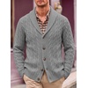 Runcati Mens Cardigan Sweater Cable Knit Shawl Collar Casual Sweaters(Grey)