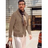 Runcati Mens Cardigan Sweater Cable Knit Shawl Collar Casual Sweaters(Khaki)