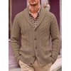 Runcati Mens Cardigan Sweater Cable Knit Shawl Collar Casual Sweaters(Khaki)