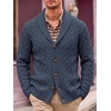 Runcati Mens Cardigan Sweater Cable Knit Shawl Collar Casual Sweaters(Navy)