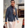 Runcati Mens Cardigan Sweater Cable Knit Shawl Collar Casual Sweaters(Navy)