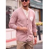 Runcati Mens Cardigan Sweater V Neck Slim Fit Knit Button Down Sweaters(Pink)