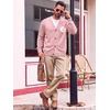 Runcati Mens Cardigan Sweater V Neck Slim Fit Knit Button Down Sweaters(Pink)