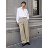Runcati Mens Casual Dress Pants Elastic Waist Pleated Baggy Wide Leg Slacks(Apricot)