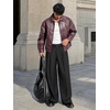 Runcati Mens Casual Dress Pants Elastic Waist Pleated Baggy Wide Leg Slacks(Black)