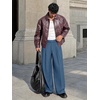 Runcati Mens Casual Dress Pants Elastic Waist Pleated Baggy Wide Leg Slacks(Bluish Grey)