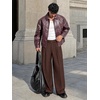 Runcati Mens Casual Dress Pants Elastic Waist Pleated Baggy Wide Leg Slacks(Brown)