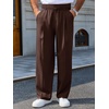 Runcati Mens Casual Dress Pants Elastic Waist Pleated Baggy Wide Leg Slacks(Brown)