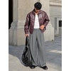 Runcati Mens Casual Dress Pants Elastic Waist Pleated Baggy Wide Leg Slacks(Grey)