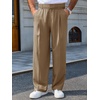 Runcati Mens Casual Dress Pants Elastic Waist Pleated Baggy Wide Leg Slacks(Khaki)