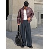 Runcati Mens Casual Dress Pants Elastic Waist Pleated Baggy Wide Leg Slacks(Navy)