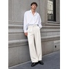 Runcati Mens Casual Dress Pants Elastic Waist Pleated Baggy Wide Leg Slacks(White)