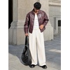 Runcati Mens Casual Dress Pants Elastic Waist Pleated Baggy Wide Leg Slacks(White)