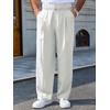 Runcati Mens Casual Dress Pants Elastic Waist Pleated Baggy Wide Leg Slacks(White)