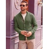 Runcati Mens Casual Waffle Knit Cardigan Sweater Stand Collar with Pockets(Army Green)