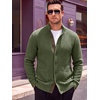 Runcati Mens Casual Waffle Knit Cardigan Sweater Stand Collar with Pockets(Army Green)