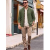 Runcati Mens Casual Waffle Knit Cardigan Sweater Stand Collar with Pockets(Army Green)