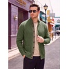 Runcati Mens Casual Waffle Knit Cardigan Sweater Stand Collar with Pockets(Army Green)