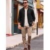 Runcati Mens Casual Waffle Knit Cardigan Sweater Stand Collar with Pockets(Black)