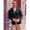 Runcati Mens Casual Waffle Knit Cardigan Sweater Stand Collar with Pockets(Black)