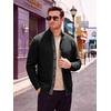 Runcati Mens Casual Waffle Knit Cardigan Sweater Stand Collar with Pockets(Black)