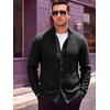 Runcati Mens Casual Waffle Knit Cardigan Sweater Stand Collar with Pockets(Black)