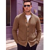 Runcati Mens Casual Waffle Knit Cardigan Sweater Stand Collar with Pockets(Brown)