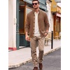 Runcati Mens Casual Waffle Knit Cardigan Sweater Stand Collar with Pockets(Brown)