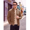 Runcati Mens Casual Waffle Knit Cardigan Sweater Stand Collar with Pockets(Brown)