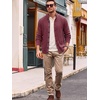 Runcati Mens Casual Waffle Knit Cardigan Sweater Stand Collar with Pockets(Burgundy)