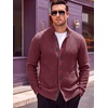 Runcati Mens Casual Waffle Knit Cardigan Sweater Stand Collar with Pockets(Burgundy)