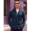 Runcati Mens Casual Waffle Knit Cardigan Sweater Stand Collar with Pockets(Dark Blue)
