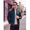 Runcati Mens Casual Waffle Knit Cardigan Sweater Stand Collar with Pockets(Dark Blue)