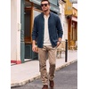 Runcati Mens Casual Waffle Knit Cardigan Sweater Stand Collar with Pockets(Dark Blue)