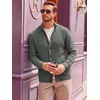 Runcati Mens Casual Waffle Knit Cardigan Sweater Stand Collar with Pockets(Dark Grey)