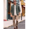 Runcati Mens Casual Waffle Knit Cardigan Sweater Stand Collar with Pockets(Dark Grey)