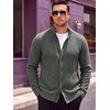 Runcati Mens Casual Waffle Knit Cardigan Sweater Stand Collar with Pockets(Dark Grey)