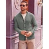 Runcati Mens Casual Waffle Knit Cardigan Sweater Stand Collar with Pockets(Grey)