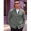 Runcati Mens Casual Waffle Knit Cardigan Sweater Stand Collar with Pockets(Grey)