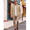 Runcati Mens Casual Waffle Knit Cardigan Sweater Stand Collar with Pockets(Light Khaki)