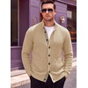 Runcati Mens Casual Waffle Knit Cardigan Sweater Stand Collar with Pockets(Light Khaki)