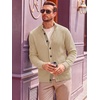 Runcati Mens Casual Waffle Knit Cardigan Sweater Stand Collar with Pockets(Light Khaki)