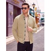 Runcati Mens Casual Waffle Knit Cardigan Sweater Stand Collar with Pockets(Light Khaki)