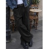 Runcati Mens Corduroy Baggy Pants Wide Leg Casual Fall Winter Slacks(Black)